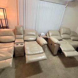 Leather Power Reclining Sofa + Lovesest