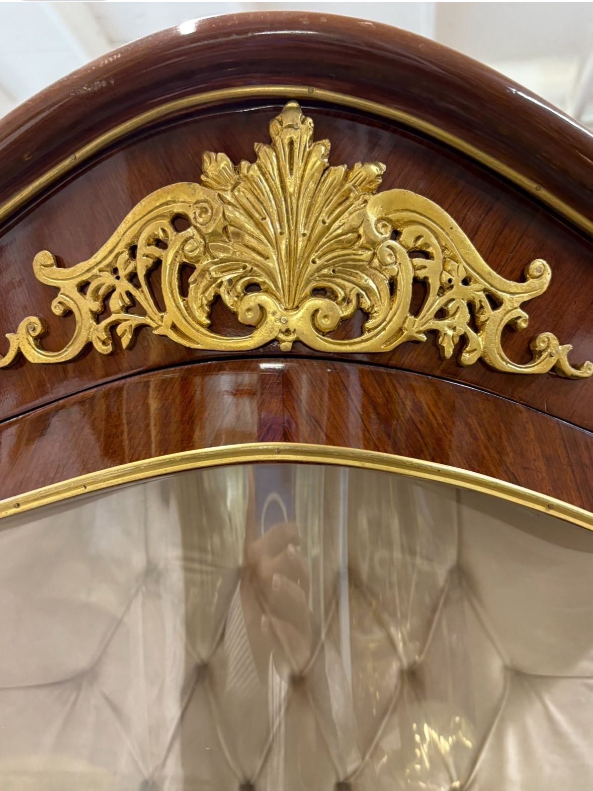 Curio Louis XVI Vitrine LOOK UP This is a Louis XVI style vitrine. TIME PERIOD Late 20th Century ORIGIN France HISTORY This vitrine is crafted in the