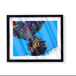 Custom art piece of Pixar’s up house with ballon’s with black frame