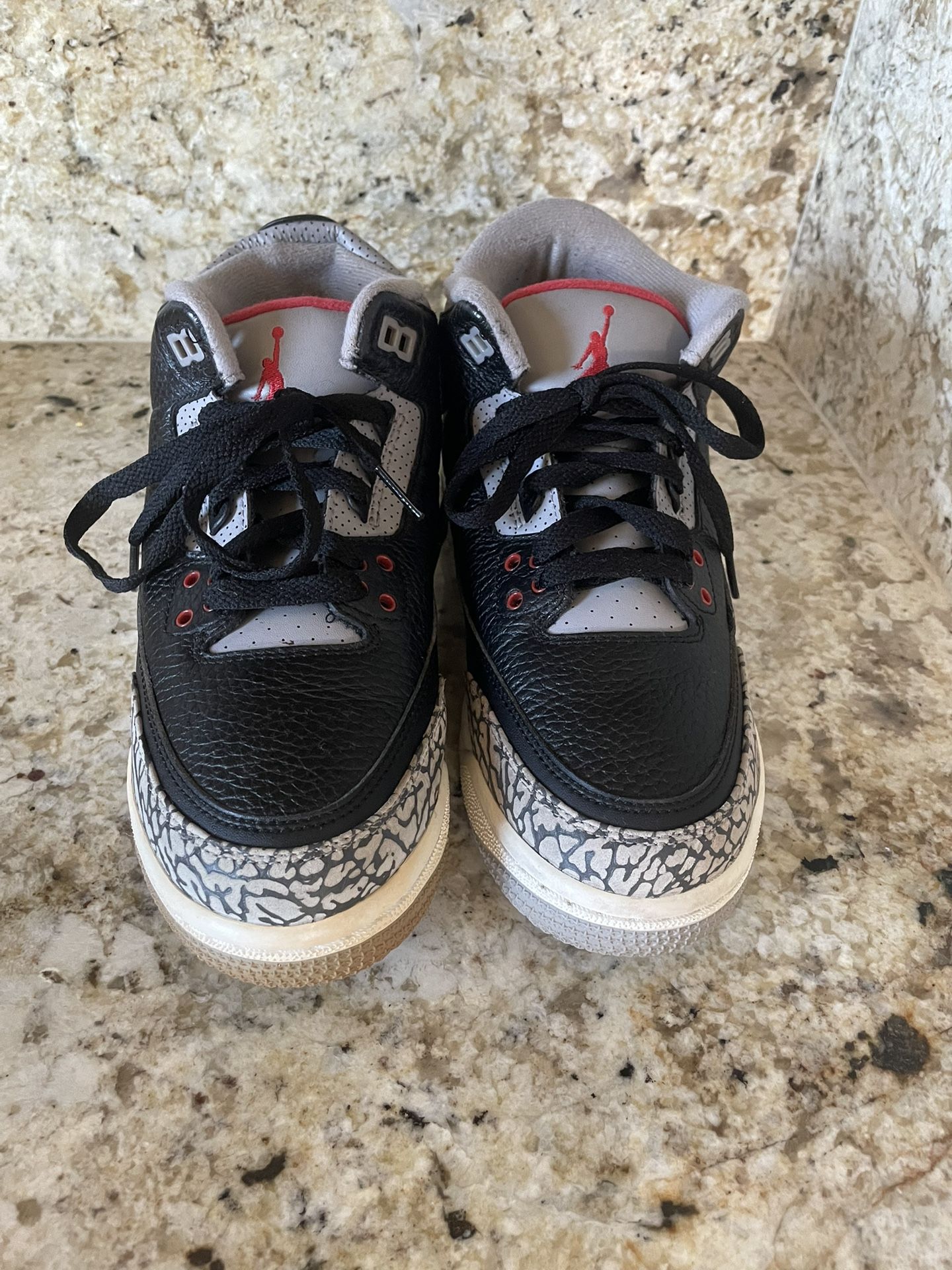 Jordan 3 Retro Black Cement - Black Fire Red Cement Grey-Size 7Y