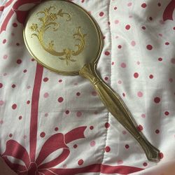 Vintage Hand Mirror, Gold Plated