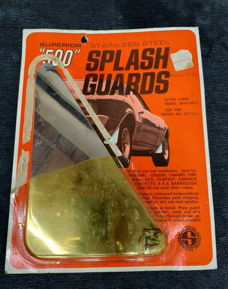 Vintage 1968 Superior "500" stainless steel splash guards/mud flaps, Model 55-7301