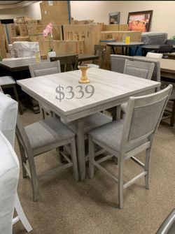 Beautiful‼️ 5-Pc Light Gray Counter Height Dining Table Set