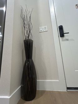 Tall black glass Floor Vase with Branches