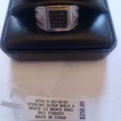 Sterling Silver Mens Ring With Black & White Cz