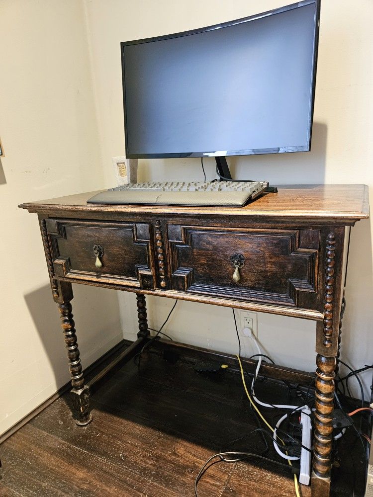 Antique Solid Wood Writing Desk with Barley Twist Legs – Great Condition