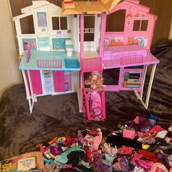 Vintage Barbie Doll Bundle (including 3 Story Townhouse & 100+ Pieces Of Clothing)