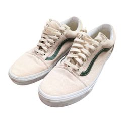 Vans Old Skool Beige Canvas Sneakers with Green Stripe – Size 10