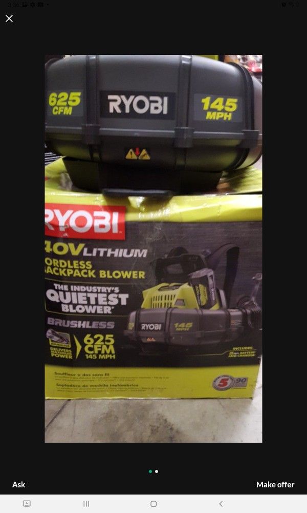 RYOBI 40V CORDLESS BACK PACK BLOWER TOOL ONLY LIKE NEW