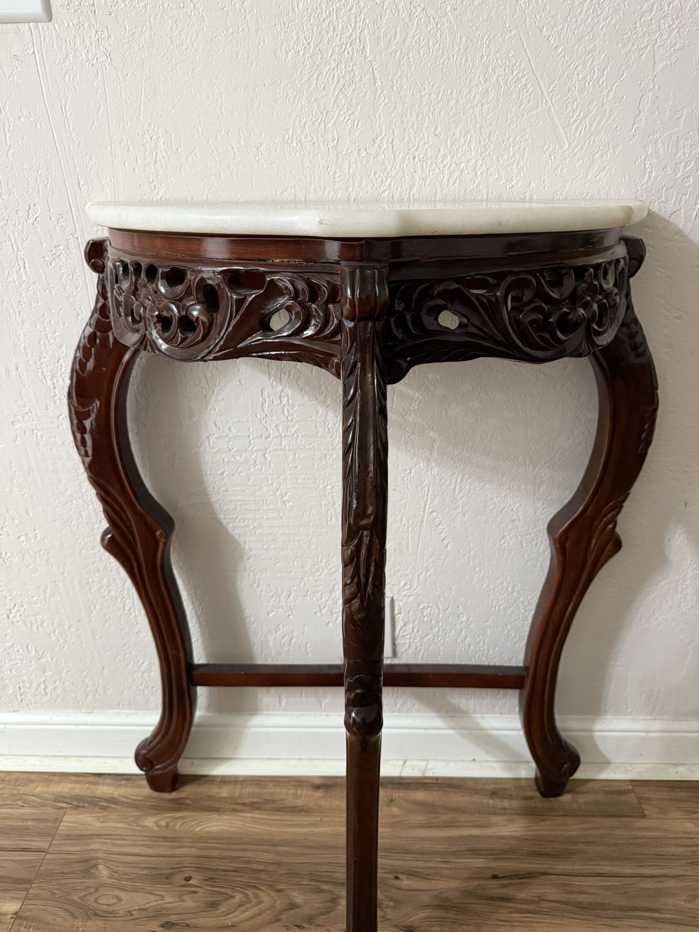 Marble Top Half-Moon Wood Console Table