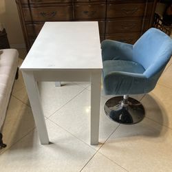 Desk And Velvet Swivel Chair