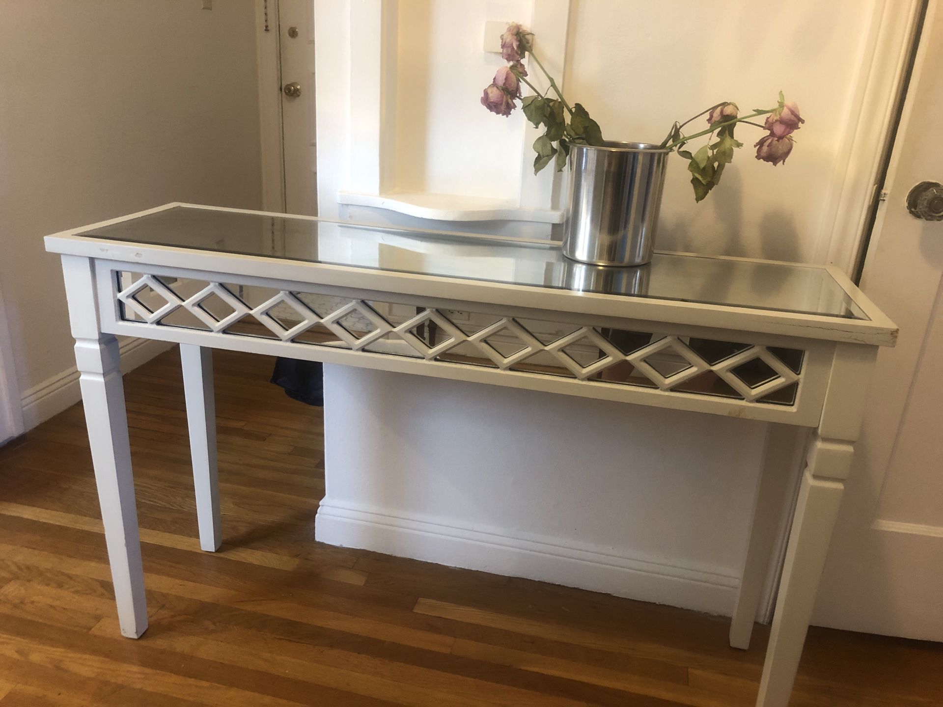 Modern white wood mirrored side runner console hallway table