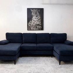 Blue 4-Seater U-Shape Sectional Sofa
