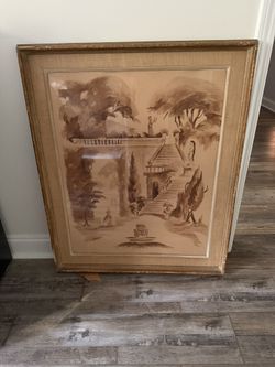 Vintage 1950s Art Lore Framed Sepia Architectural Print – “Le Grande Escalier” – By Simpson – Large Statement Piece