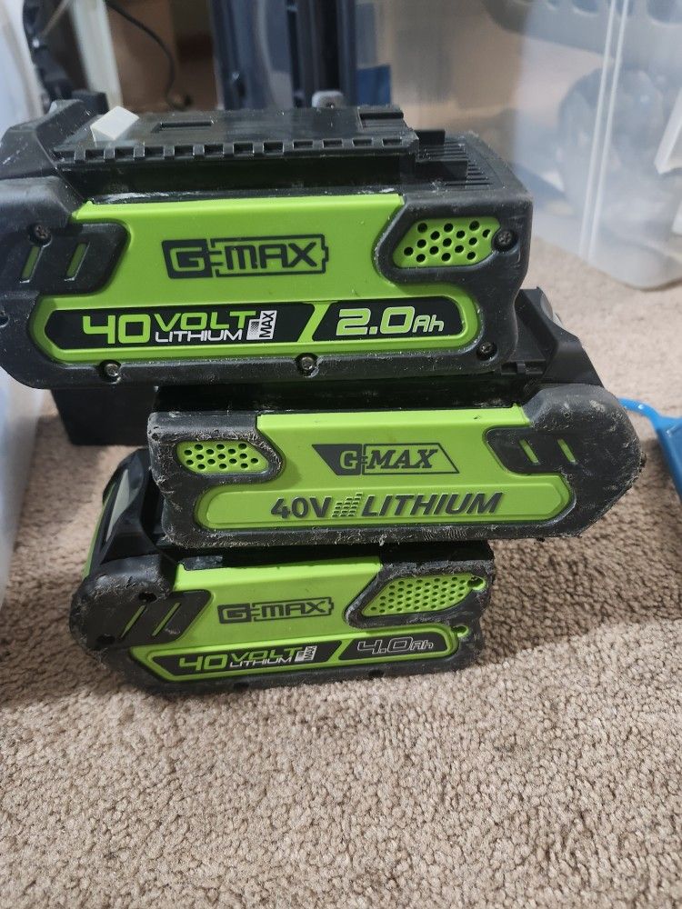 Lot bundle of 3 greenworks batteries 2.0 4.0 40volt gmax lithium batteries ONLY