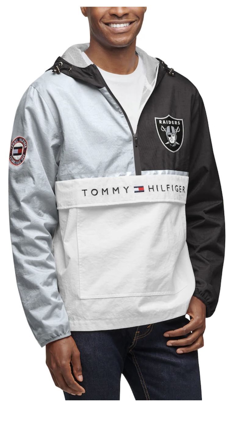 Men's Las Vegas Raiders Tommy Hilfiger White/Black Color Block Half-Zip Pullover Windbreaker Jacket 2xl