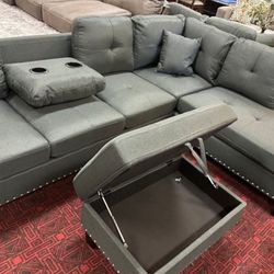 Sectional Sofa With Storage Ottoman (available For Same Day Pick Up)