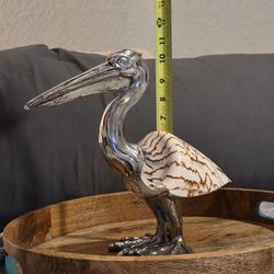 Decorative Silver Pelican With Shell