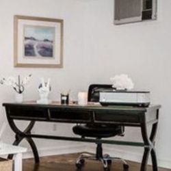 Antique Wooden Desk With Woven Top