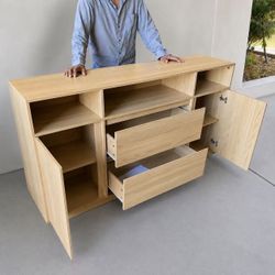 New In Box 63 Inch Large Sideboard Coffee Station Buffet Cabinet With Drawers And Door Natural Coffee Heavy Duty 