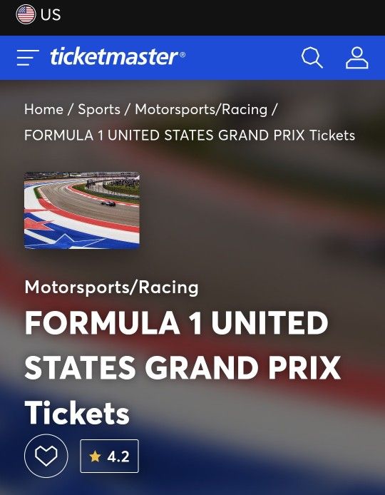 Formula 1 General Admission Ticket. October 20 Grand Prix In Austin