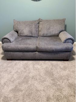Loveseat couch, gray, very comfy..
