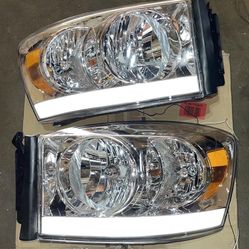 2006 - 2008 Dodge Ram 1500 / 2500 / 3500 3D LED Chrome Clear Housing Headlights Left + Right Farros Luces