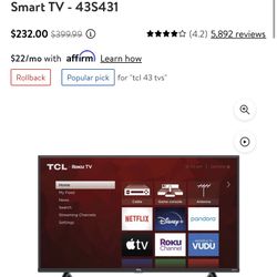 TCL 43” Roku tv 