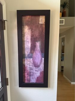Tall Framed Wall Art – Purple & Burgundy Vase – 40” – $15