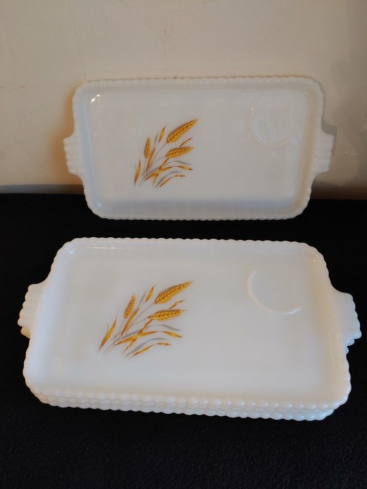 4 Milk Glass Tea Plates Brunch Wheat Anchor Hocking