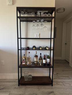 Tall Wine Bar Cabinet, with Glass Holder and Wine Storage
