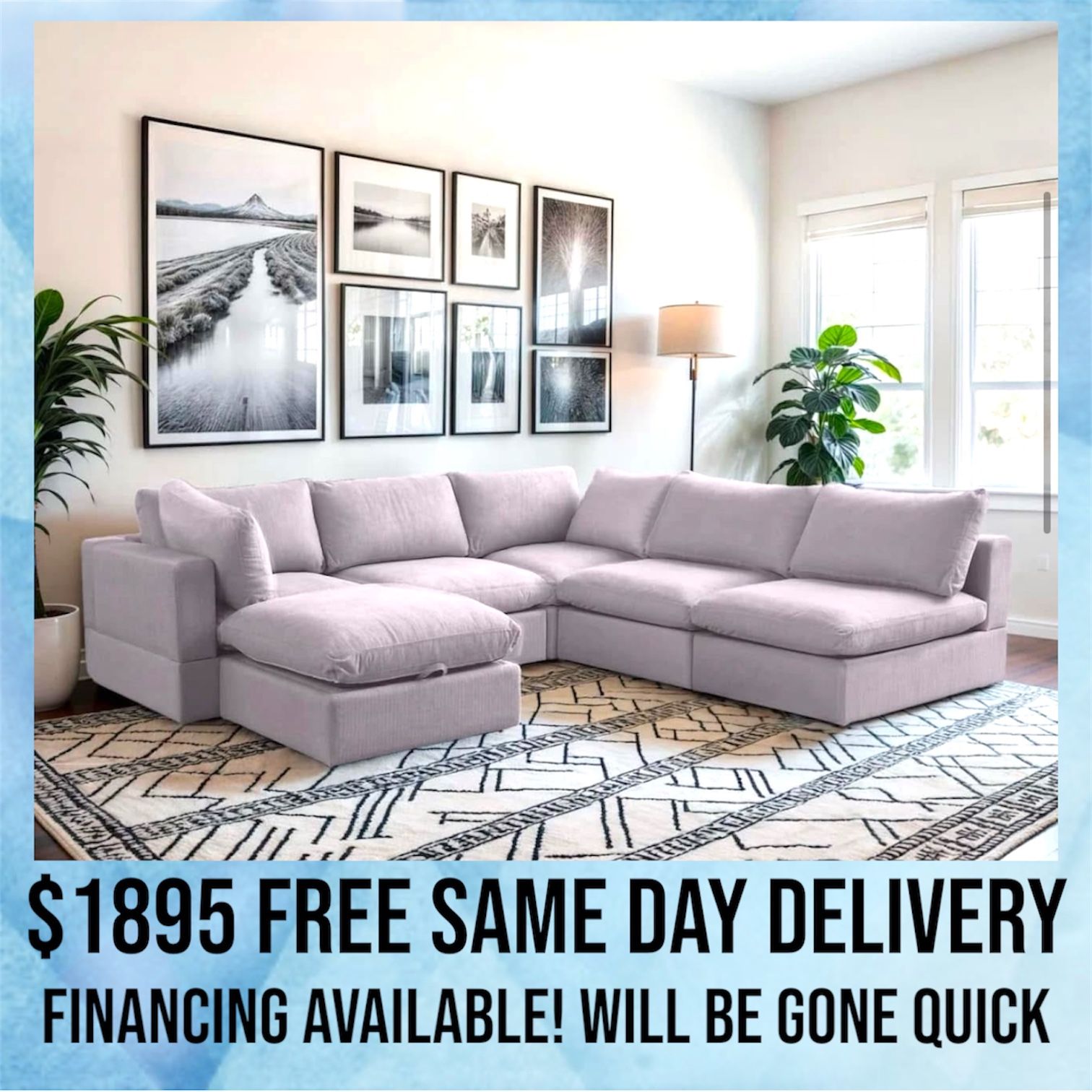 FREE DELIVERY New In Box 6 Piece Modular Cloud Sectional Couch Sofa Gray
