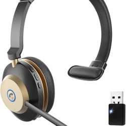 Bluetooth Headset V5.3, Wireless Headset With Mic For Work 45Hrs,QCC Chip Wireless Bluetooth Headset ,Noise Canceling Mic,USB Dongle & Mute Button , F