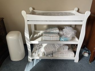 Baby Changing Table And Genie Garbage Pail