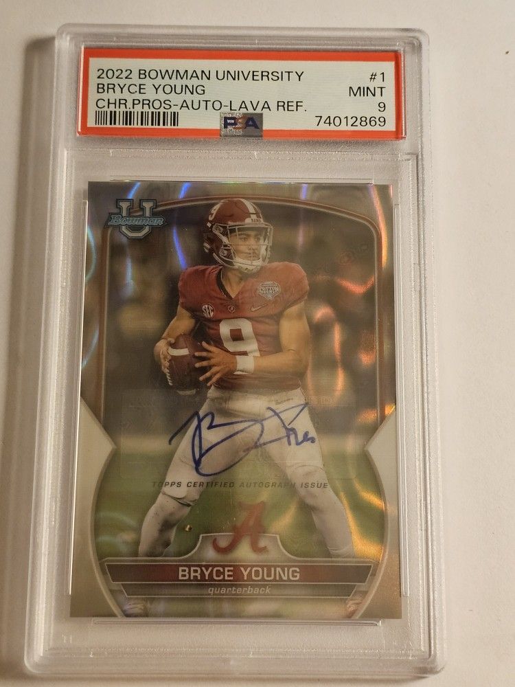 2022 Topps Bryce Young RC Rookie Auto Silver Holo Lava SP /199 Graded PSA MINT 9 RARE Carolina Panthers Dionte Johnson Adam Thielen Xavier Legette