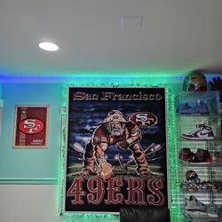49ers Tapestry On Wooden Frame With LED Light Ready To Hang 48"W x 60"H