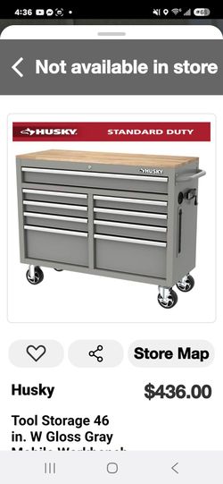 HUSKY 46IN 9 DRAWER MOBIL WORK BENCH WET SOLID WOOD TOP  NEW