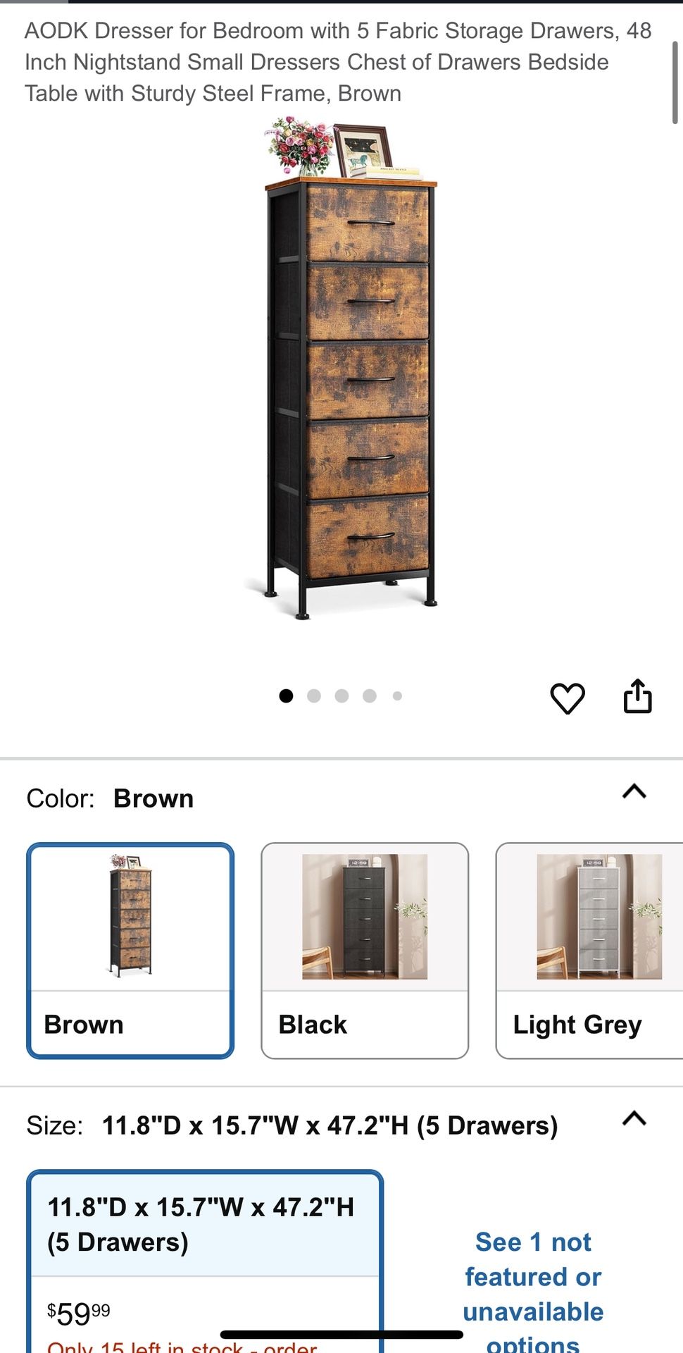 AODK Dresser for Bedroom with 5 Fabric Storage Drawers