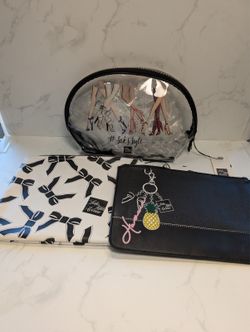 Saks Fifth Avenue Black & White Bows Cosmetic Pouch NWT