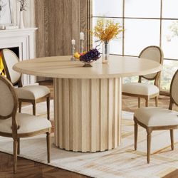 New Round Dining Table, 43.3" Farmhouse Kitchen Table with Metal Base for 4 (B657)