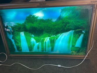 LED Backlit Waterfall Wall Art in Gold Frame
