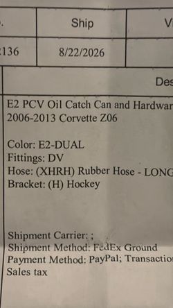 Corvette Z06 catch can and hardware