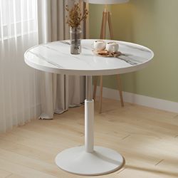 Round White Dining Table with Metal Base - Standard Height Ajust(28-33")  31.5"L x 31.5"W x 31.5"H