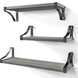 Floating Shelves Wall Mounted Set of 3, Rustic Wood Wall Shelves for Bedroom, Bathroom, Living Room, Kitchen, Laundry Room Storage & Decoration, Gray