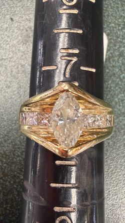 14k Gold Ring with Marquise Center Diamond