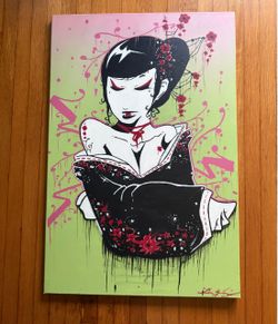 Large Urban Street Art Geisha Painting - 24x36 Canvas