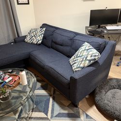 Navy Blue Couch with Chaise & Pull-Out Bed 