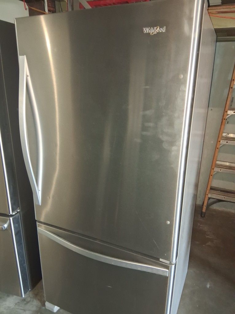 Whirlpool Stainless Steel French Doors Apartment Size Fridge Fully Cleaned