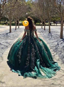 Emerald green and Gold Quinceañera dress