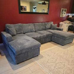 ✅$439 No Tax Sectional Sofa With Double Chaise U Shape Grey, 